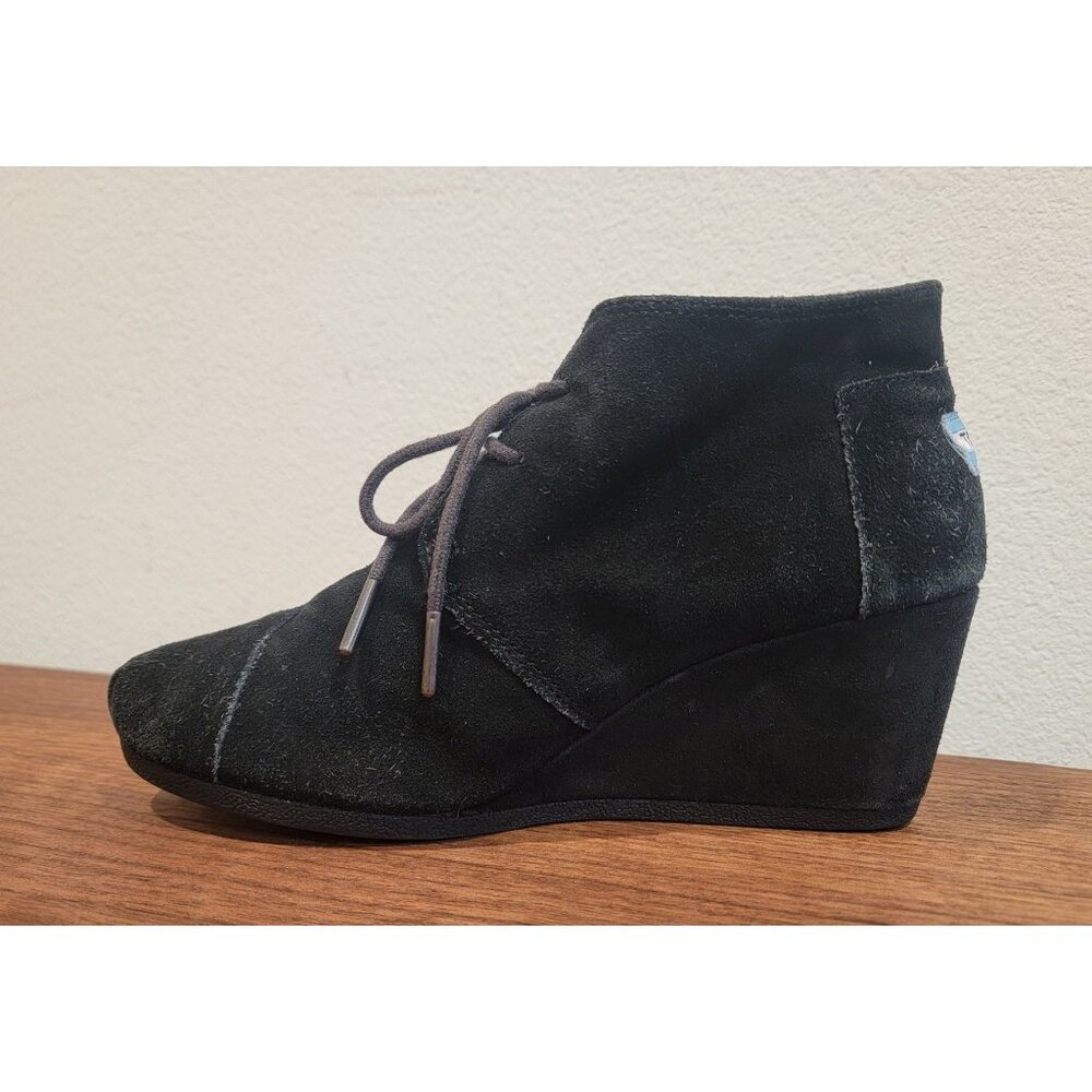 TOMS Desert Wedge Black Suede-Like Booties Size 8.5 - 300513